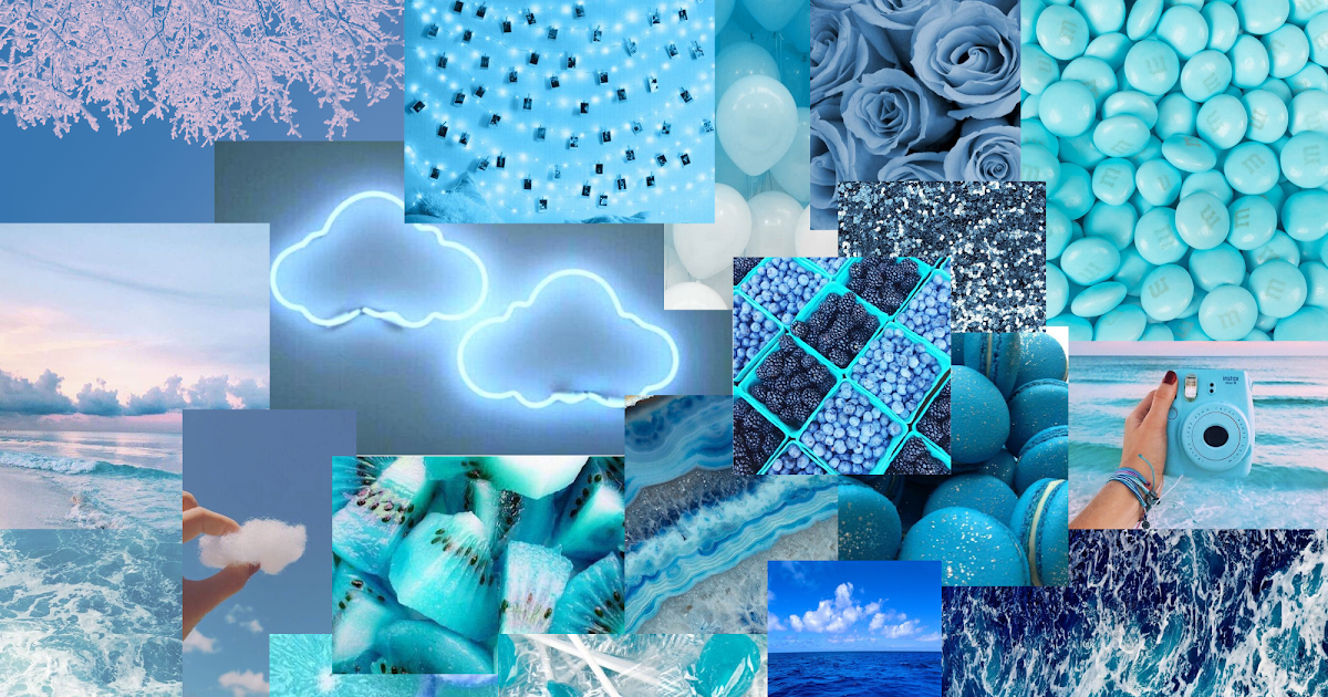 Blue Aesthetic Wallpaper Laptop Collage - In this image the flowers are