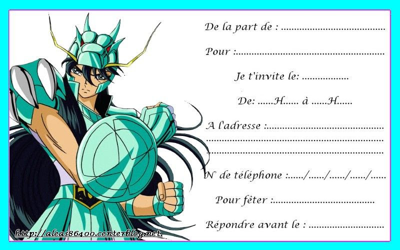 Invitation Anniversaire Chevalier Du Zodiaque Sirena
