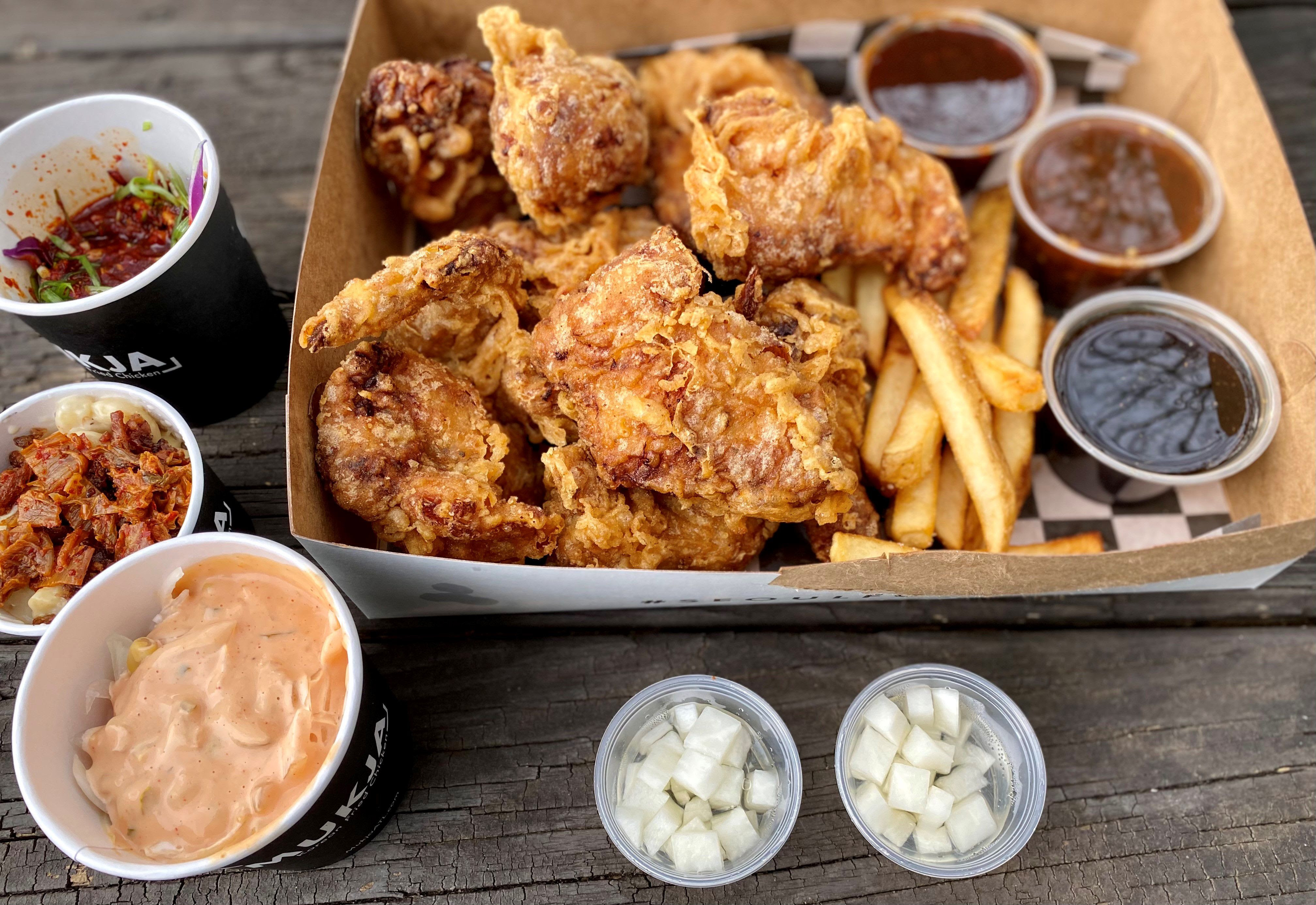 Garlic fried chicken and crispy parmesan potatoes. Best Atlanta Takeout Mukja Korean Fried Chicken In Midtown
