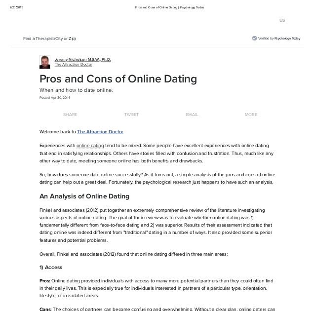 online dating pro und kontra