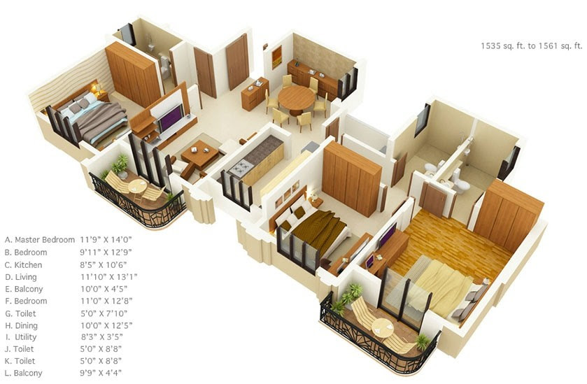 1755 square feet 3 bedroom modern double storied house plan by dream form from kerala. 3 Bedroom Floor Plans Under 1600 Square Feet Interior Design Ideas