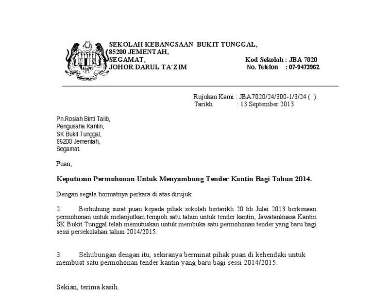 Contoh Surat Lanjutan Tempoh Sewa
