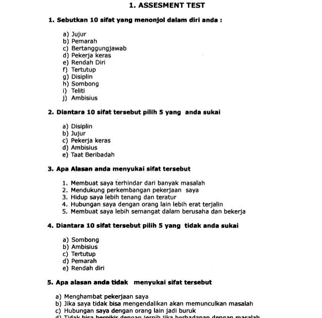 Contoh Soal Tes Kepribadian Pdf - Paud Berkarya