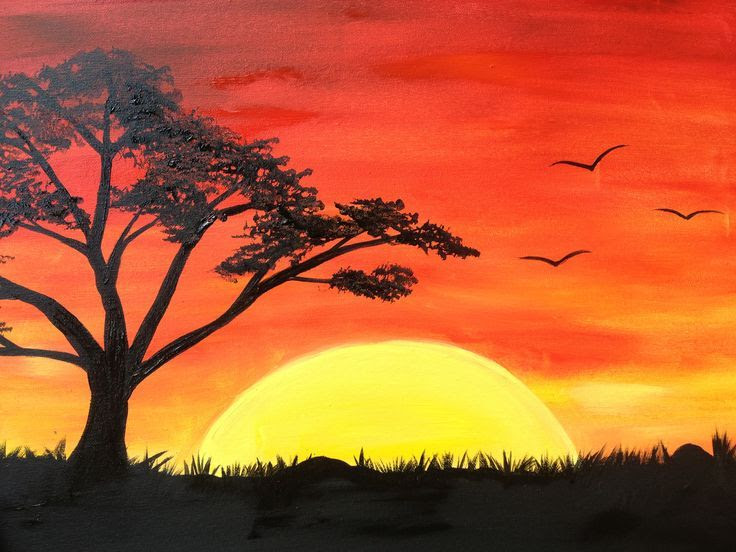 Sunset Colour Pencil Drawing Landscape Easy Brown Leather Pencil Skirt