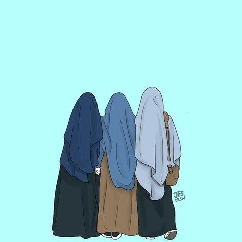 Kartun Muslimah Sahabat Bertiga Bercadar Paimin Gambar