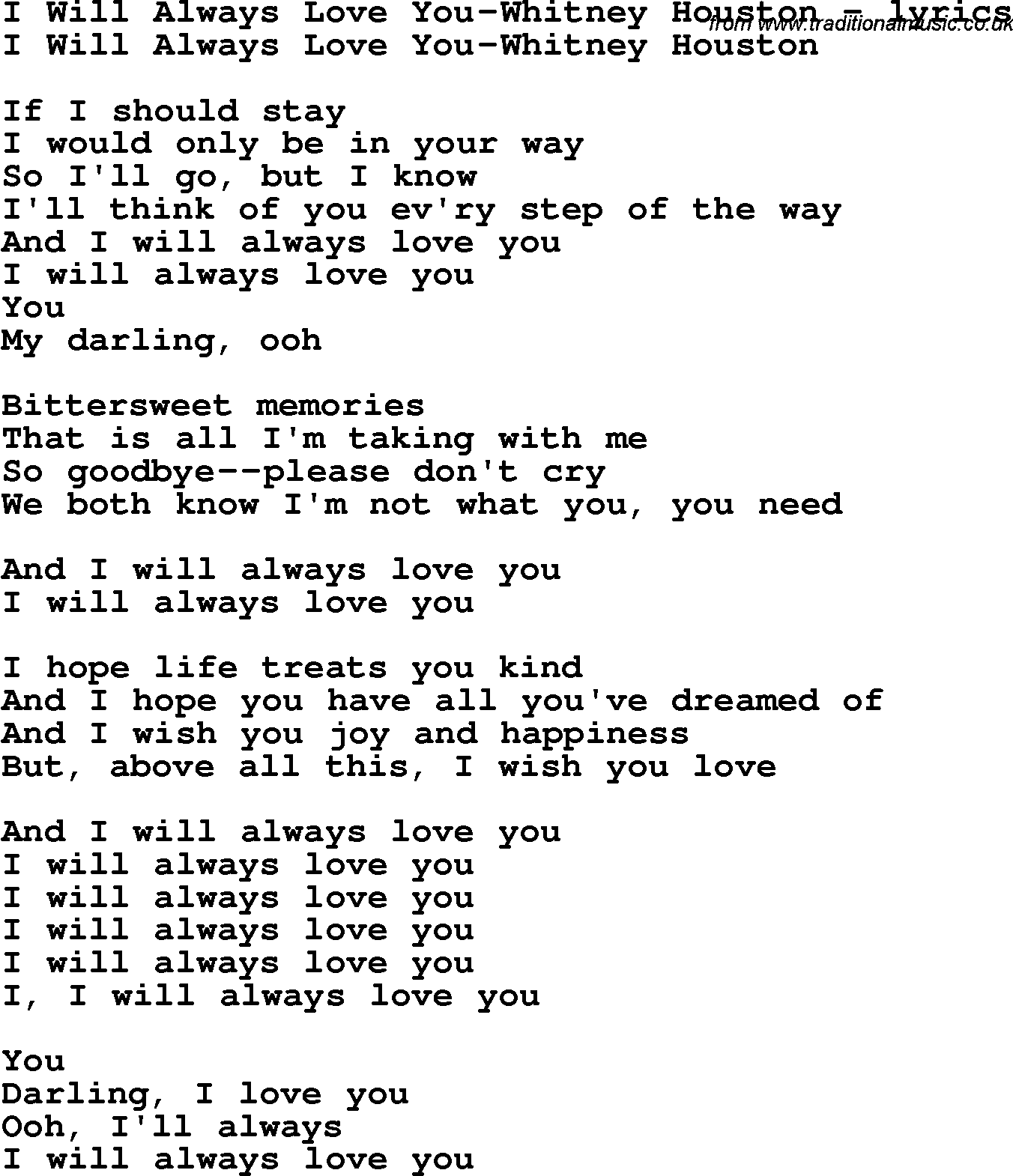 Love Lyrics Quotes Love Song Lyrics I Will Always Love You