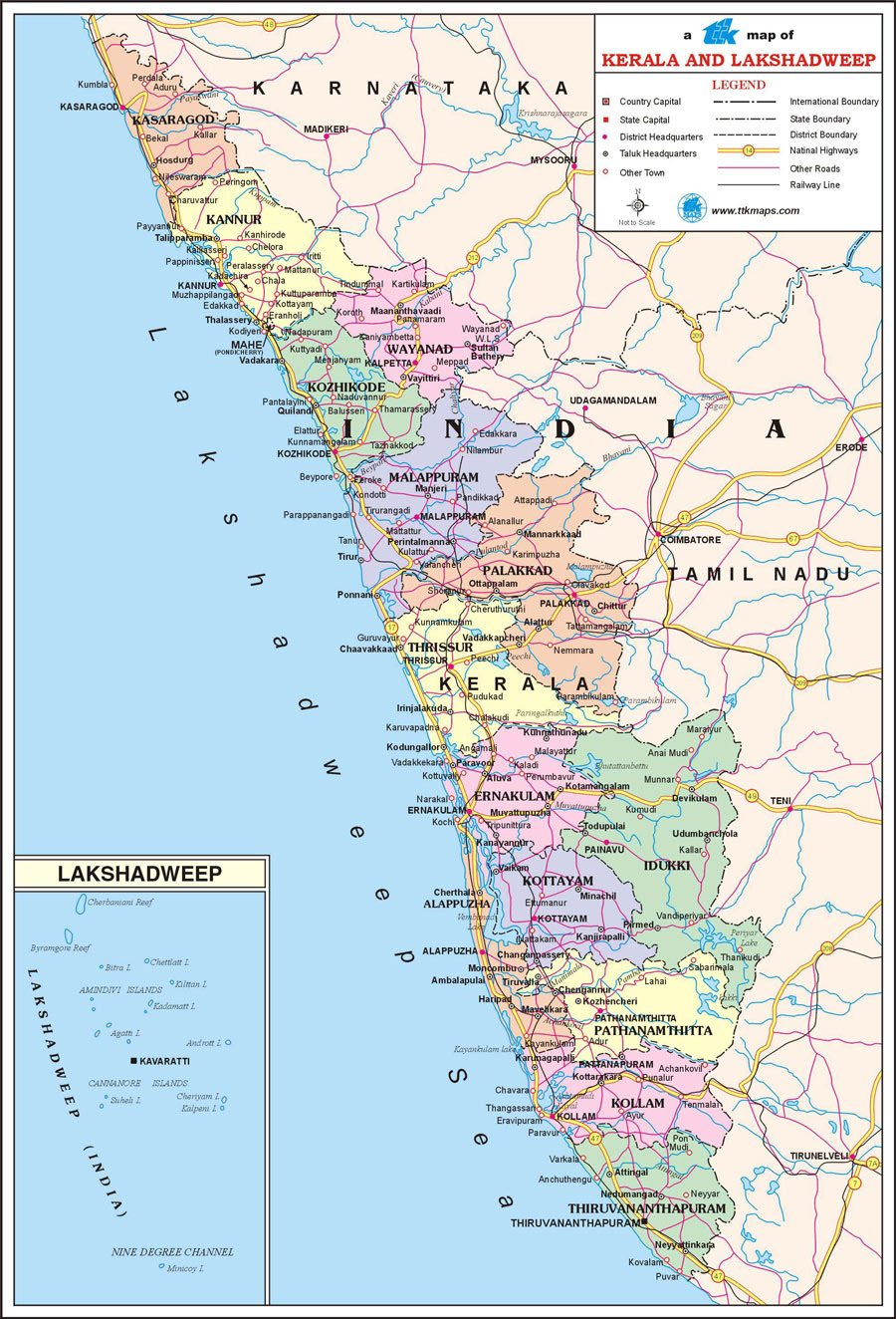 The kerala coastal zone management authority has sent the draft coastal zone management plans (czmp) to local bodies for discussion. Map India Kerala State