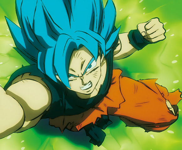 Dragon Ball's Goku with a distressed expression as he looks up and reaches out.