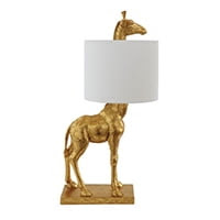 28 Inch Gold Table Lamp with Giraffe Statue Shaped Base and White Shade