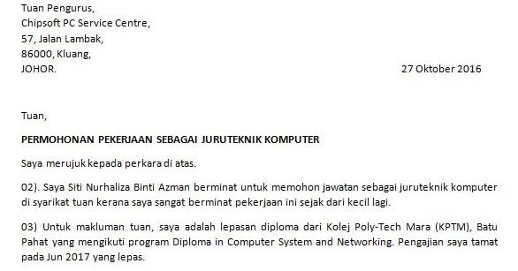 Surat Rasmi Permohonan Berhenti Kerja - Contoh Fam