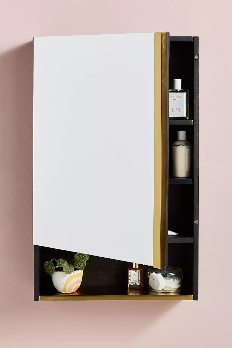 Have another cool way of dressing up an old medicine cabinet or covering it up? Modern Glamorous Ideas For Mirror In Bathroom Medicine Cabinet Black Finished Wood Gold Details Open Shelf Smart Bathroom Storage Ideas Interior Design Ideas
