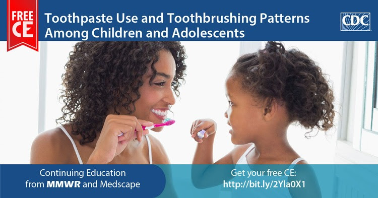 Free CE Toothpaste Use and Toothbrushing Patterns Among Children and Adolescents Coninuing Education from MMWR and Medscape , woman and child brushing teeth together