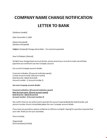 Sample Letter Notification Of Changing Bank Account : 1