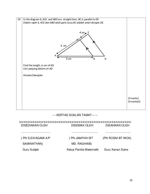 Soalan Garis Lurus Matematik Tingkatan 4 - Selangor i