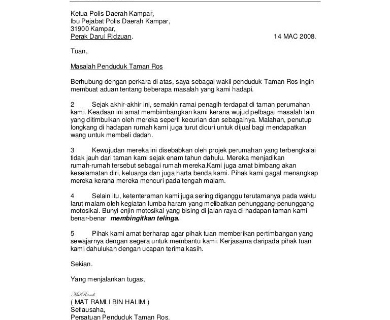 Contoh Surat Rasmi Permohonan Kepada Yang Berhormat - Surat 5