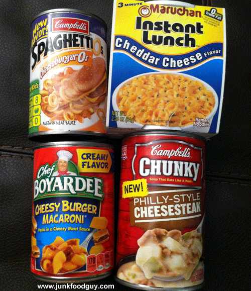 What i like is that i can use whole grain pasta and low fat milk to make it much better than the boxed stuff. Review X4 Campbell S Cheeseburgeros Chef Boyardee Cheesy Burger Macaroni Campbell S Chunky Philly Style Cheesesteak Soup Maruchan Cheddar Cheese Instant Lunch The Nosh Show Episode 11 Junk Food Guy Your Daily Snack