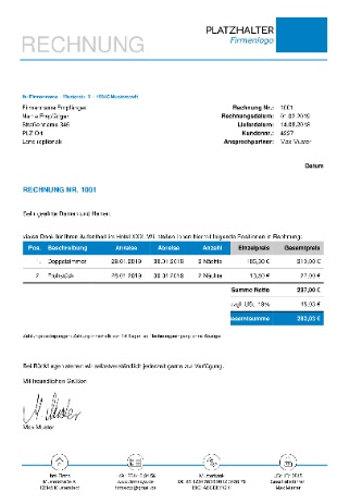 Hotelreservierung Email Vorlage Tagung : Hotelrechnung ...