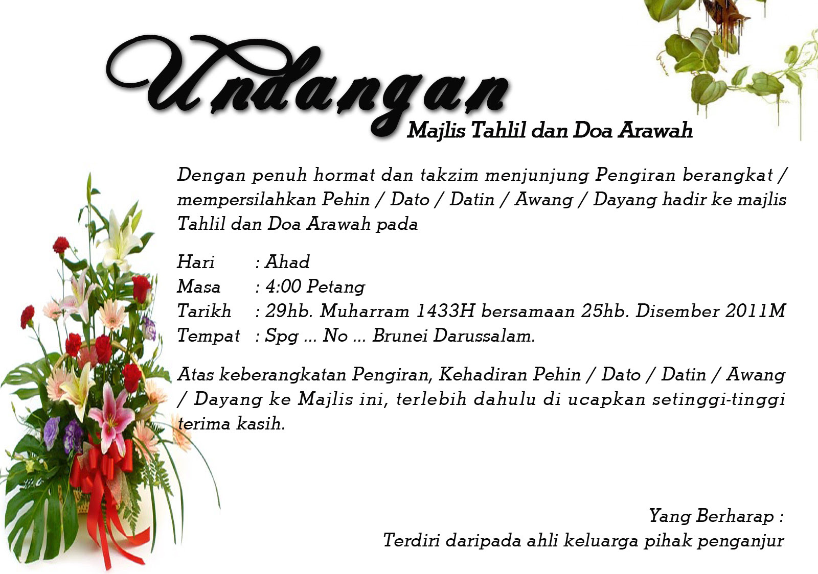 Contoh Surat Undangan Makan Malam Dalam Bahasa Inggris 