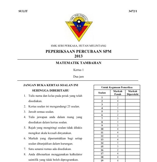 Contoh Soalan Add Math Tingkatan 4 Bab 1 - Deru News