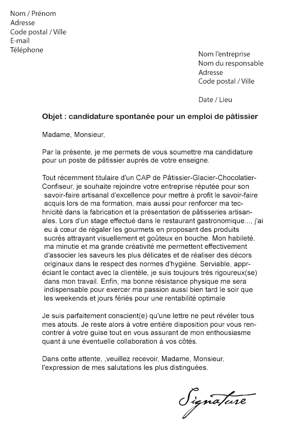 lettre de motivation apprentissage patisserie