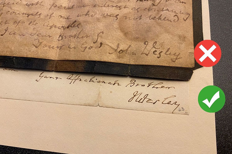 John Wesley real and fake signatures