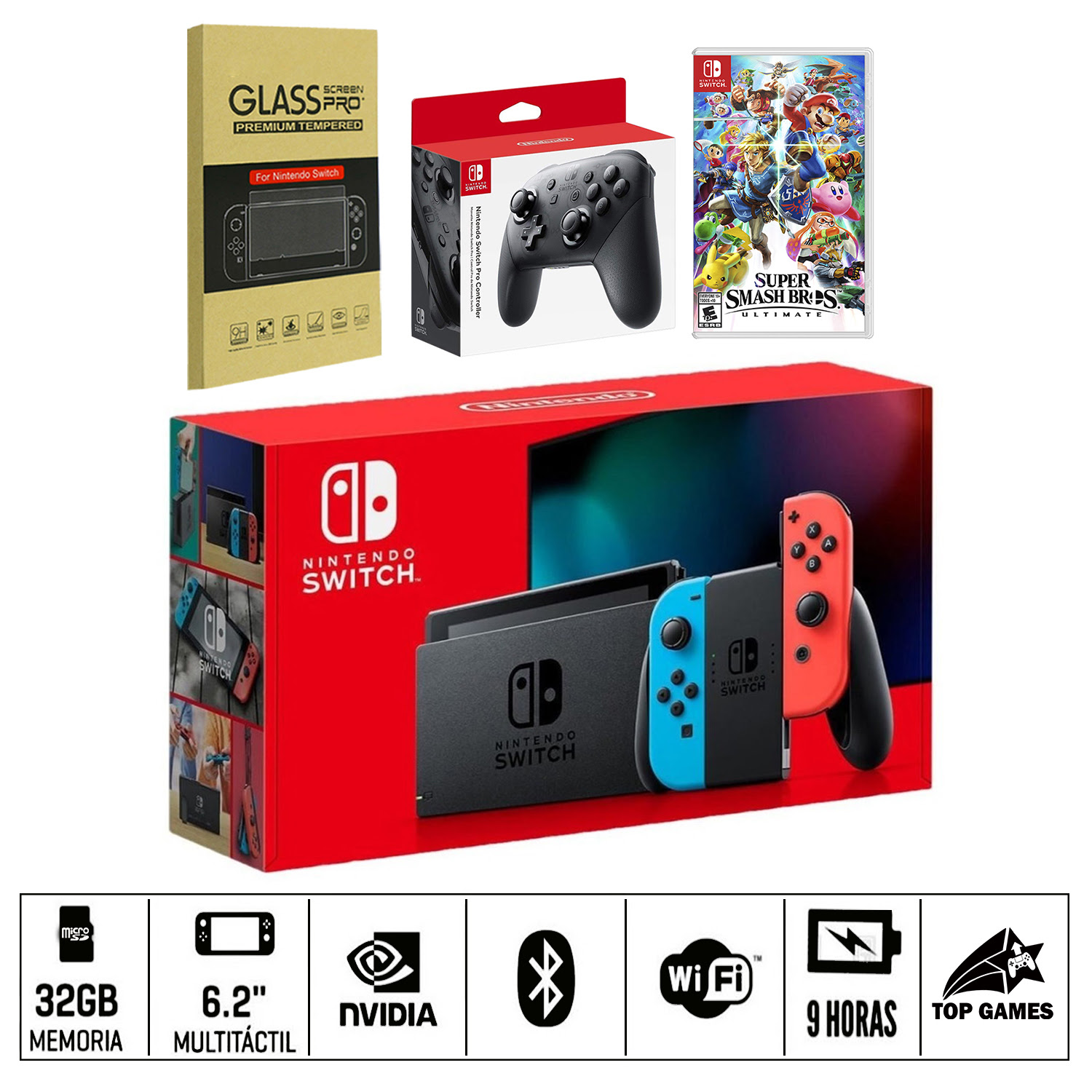 Pues entra aquí y busca juegos para que te diviertas un rato! Ripley Consola Nintendo Switch Neon Juego Super Smash Bross Pro Controller Glass Protector