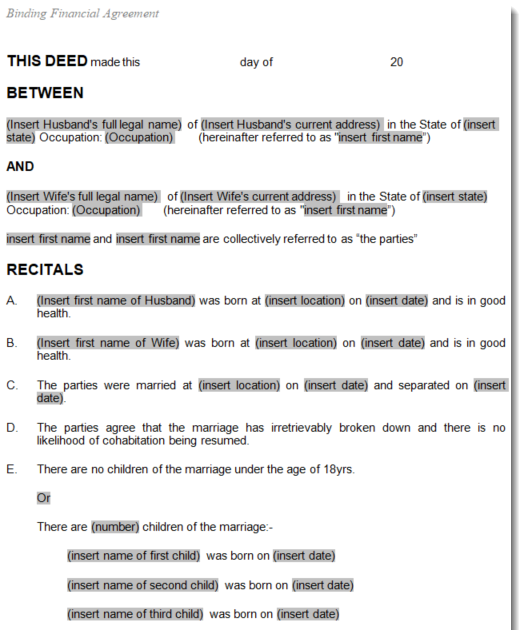12 pdf separation agreement template australia free printable docx