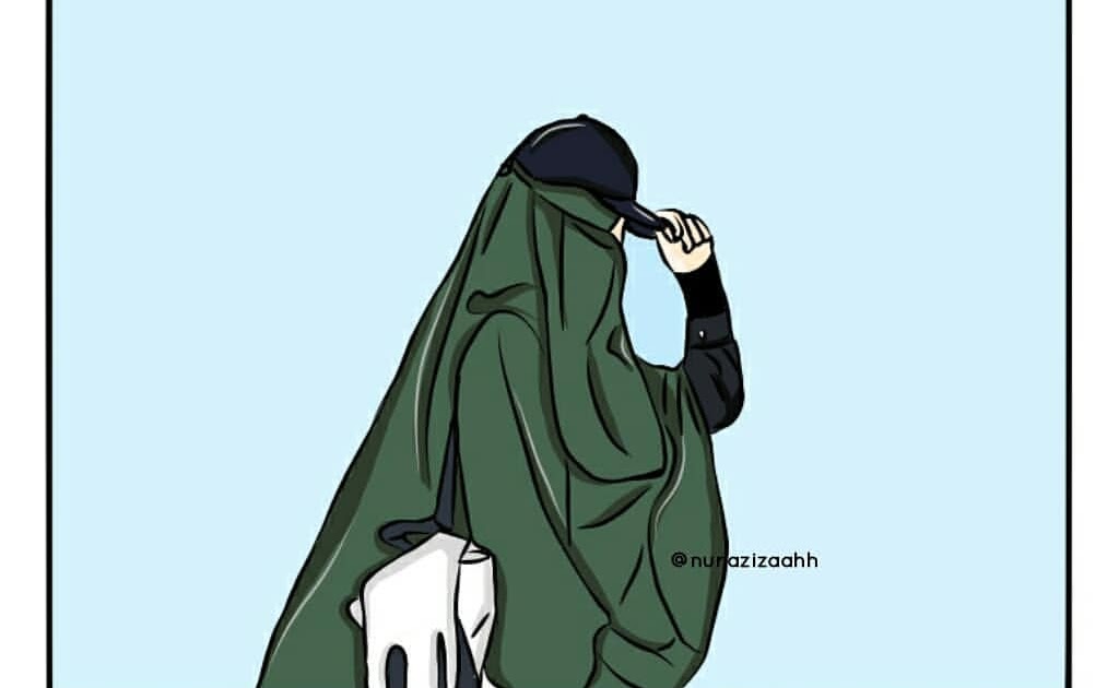 Gambar Kartun Muslimah Bercadar Bertopi