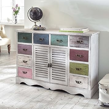 Kleine weiße kommode im landhausstil vom dänischen bettenlager. Kommode Toskana Chabby Chic 10 Schubladen 2 Turen Weiss Bunt Munwodaa 80