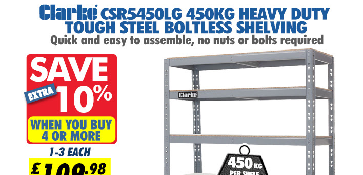 Clarke CSR5450LG 450kg Heavy Duty Tough Steel Boltless Shelving