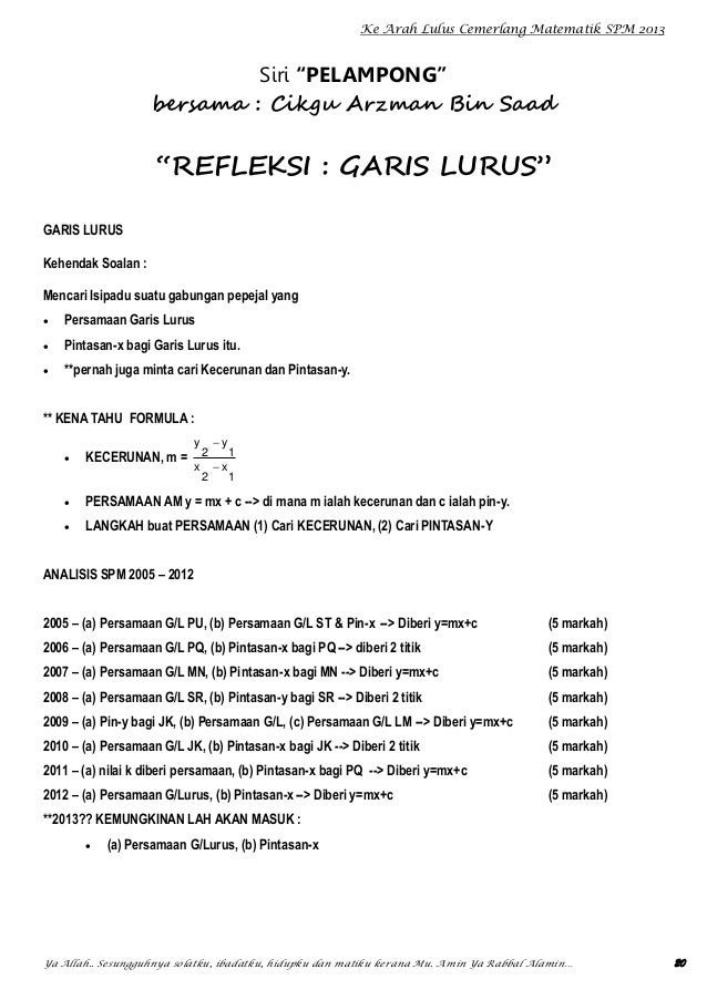 Soalan Kecerunan Garis Lurus Tingkatan 4 - Persoalan u