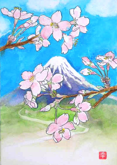 かわいいディズニー画像 ロイヤリティフリー富士山 桜 イラスト