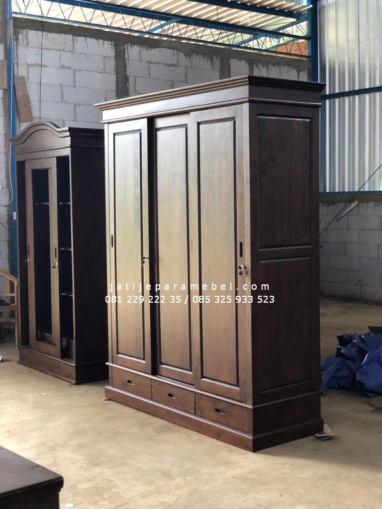 Nah, lemari ini cocok ditaruh di ruang minimalis. Almari Pakaian Lemari Baju 3 Pintu Sliding Minimalis Modern Kayu Jati Jjm Alpk 027 Jati Jepara Mebel