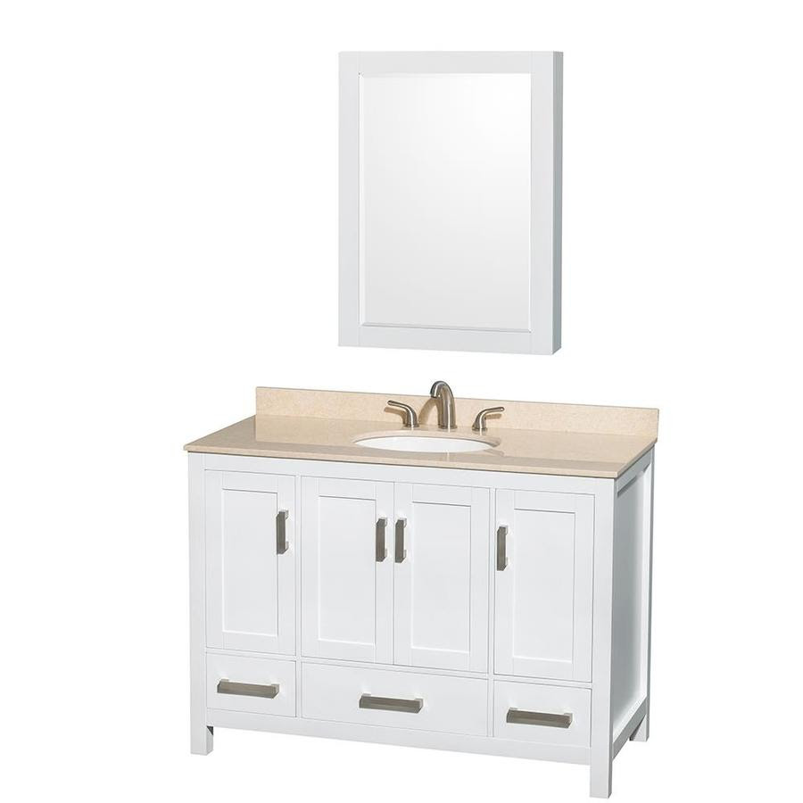 Wyndham Collection Sheffield 48 In White Single Sink Bathroom Vanity With Ivory Natural Marble Top Mirror Included In The Bathroom Vanities With Tops Department At Lowes Com