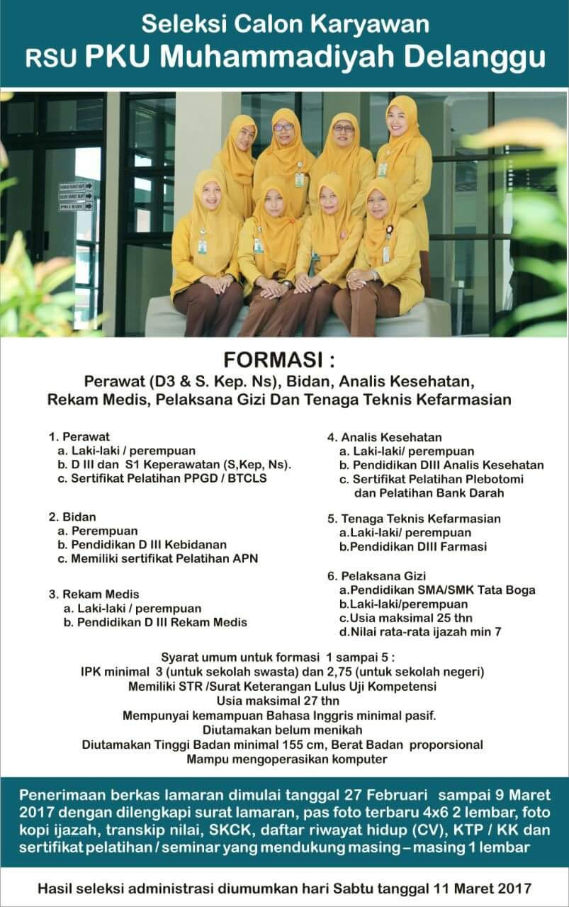 Loker staff akuntansi semar nusantara klaten mei 2021. Lowongan Perawat Bidan Analis Aa Rekam Medis Di Pku Muhammadiyah Delanggu Klaten Cpns Lowongan Kerja Bumn