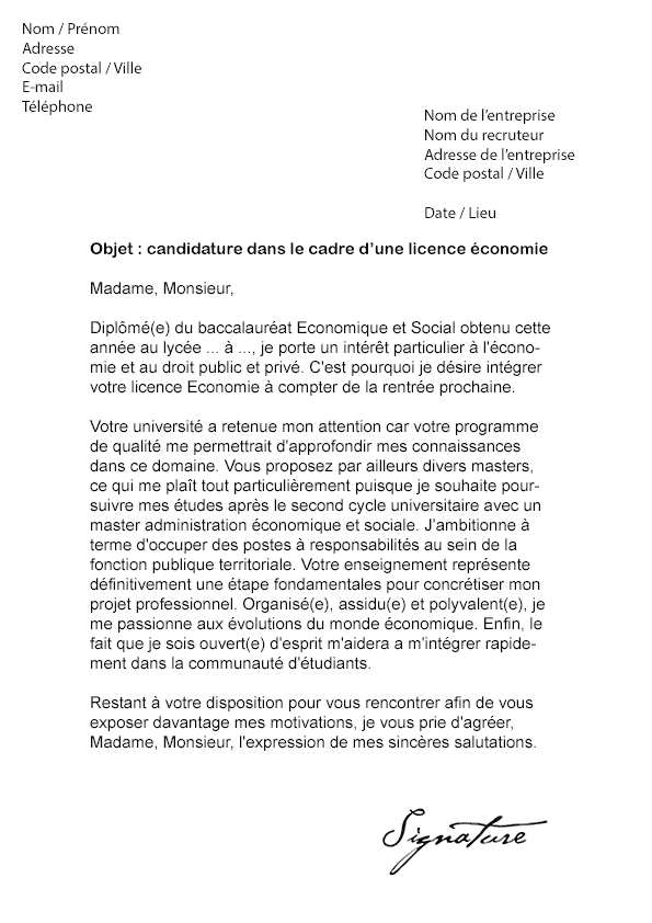 Lettre De Motivation Université Droit Economie Gestion