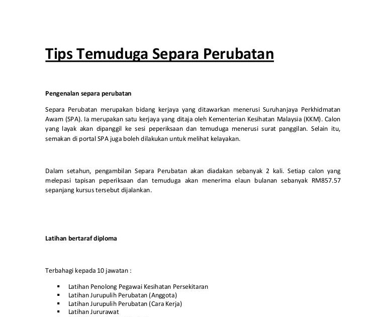 Contoh Soalan Temuduga Spa Latihan Jururawat - Terengganu z