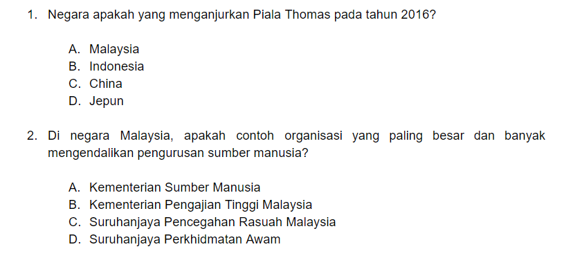 Contoh Soalan Pengetahuan Am Sekolah Rendah - Terengganu t