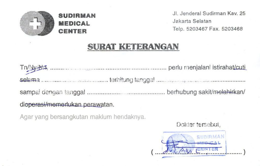 Contoh Surat Sakit Dokter Bandung - Surat 29