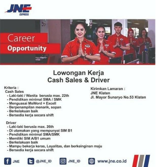 Check spelling or type a new query. Loker Jne Cash Sales Driver Loker Ukm Klaten