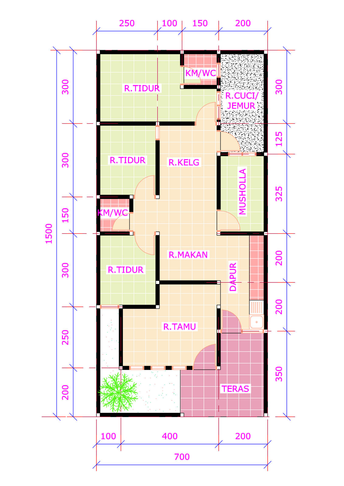  Denah  rumah  3  kamar  tidur  1 mushola 2 Desain Rumah  Minimalis