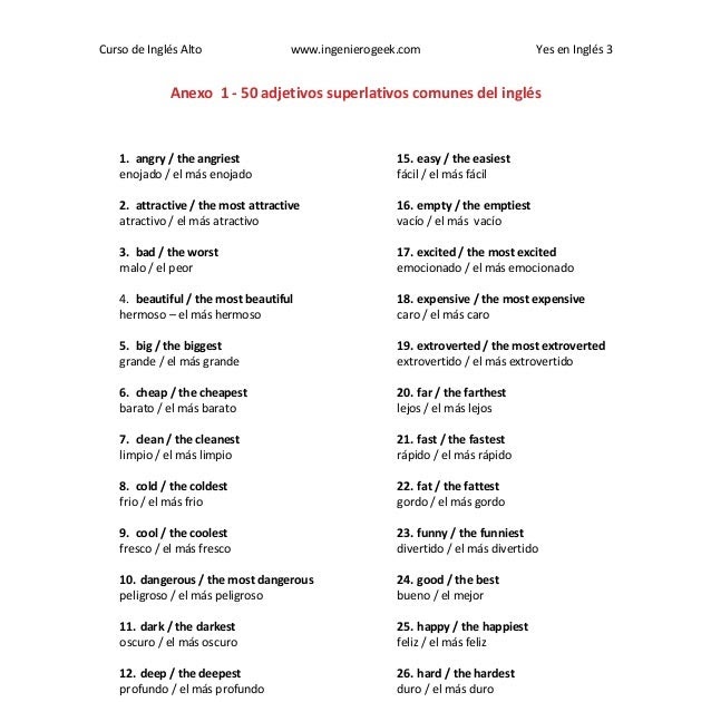 Lista De Adjetivos Y Adverbios En Ingles Pdf Mayoría Lista