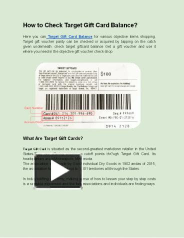 The visa ® gift card is issued by metabank ® , n.a., member fdic or sunrise banks, n.a., st. Ppt How To Check Target Gift Card Balance Powerpoint Presentation Free To Download Id 903c9b Zdvjy