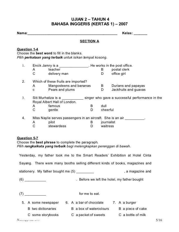 Contoh Soalan Bahasa English Tahun 6  arismunanri