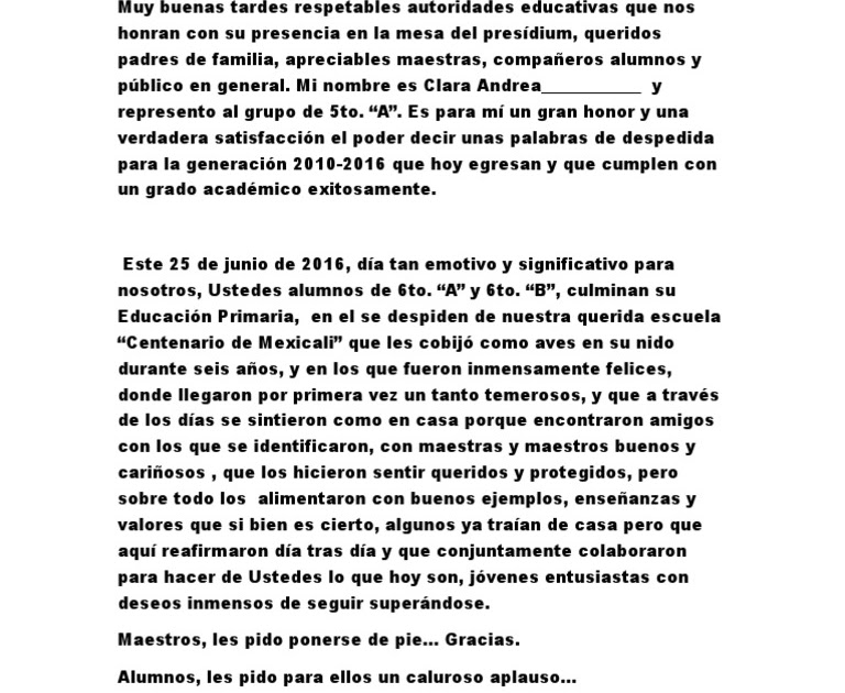 Carta De Despedida De Quinto Ato - o Carta De