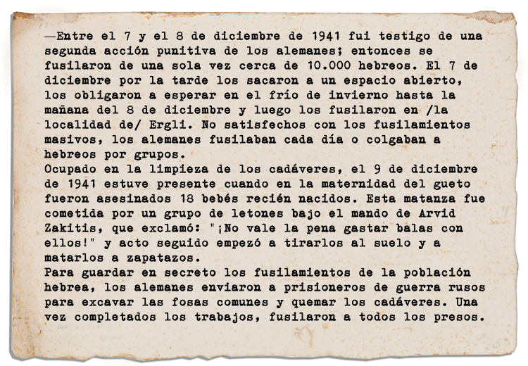 Declaraciones de un habitante de un gueto judío en Letonia