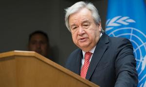 ARCHIVO: El Secretario General António Guterres informa a los medios de comunicación.