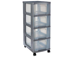Plastic shelving units on wheels