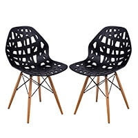 Set of two black side chairs with wood legs