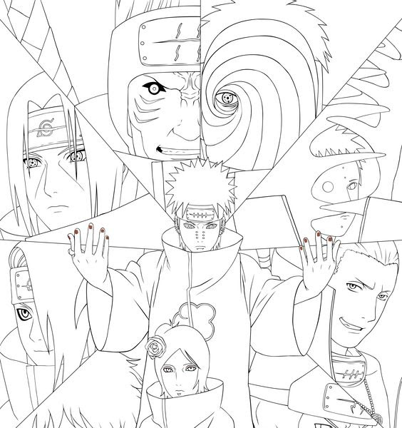 Akatsuki Lineart - All Akatsuki Members Coloring Page Printable Sheets